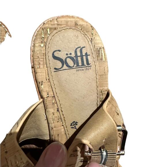 Sofft Pierz Womens Size 9 Tan Cork Chunky Heel High Heels - Picture 5 of 8